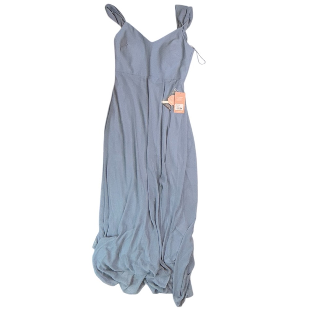 Birdy Grey NWT Devin Dress Gown Chiffon in Dusty Blue Size Medium Bridesmaid - Picture 4 of 14